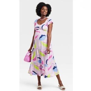 Ingrid & Isabel Vibrant Pink and Blue Midi Dress